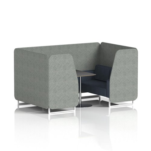 Brixworth 4 Seater Booth With White Legs And Black Table With Silver Leg In Rivet Fabric - Prime Panels And Crucible Sofa