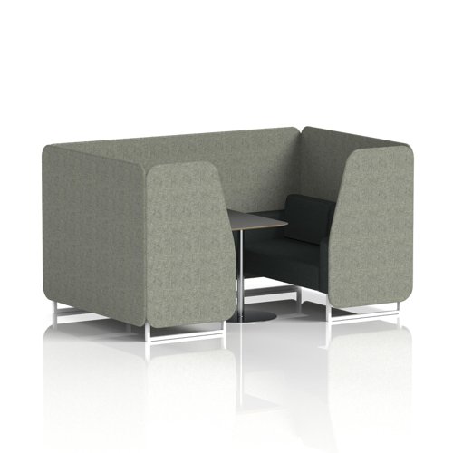 Brixworth 4 Seater Booth With White Legs And Black Table With Silver Leg In Rivet Fabric - Vitreous Panels And Charcoal Sofa