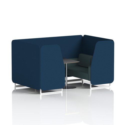 Brixworth 4 Seater Booth With White Legs And Black Table With Silver Leg In X2 Fabric - Calculus Panels And Polygon Sofa