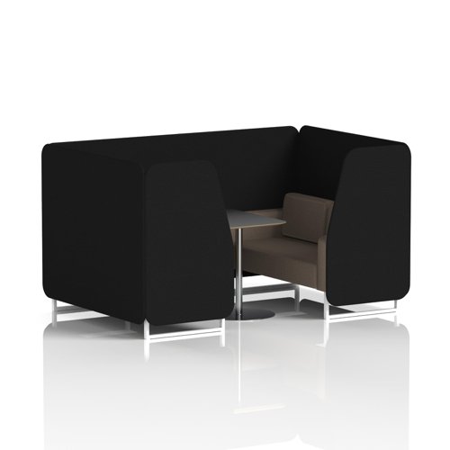 Brixworth 4 Seater Booth With White Legs And Black Table With Silver Leg In X2 Fabric - Diameter Panels And Theory Sofa