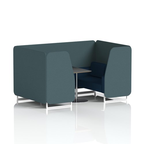 Brixworth 4 Seater Booth With White Legs And Black Table With Silver Leg In X2 Fabric - Polygon Panels And Calculus Sofa