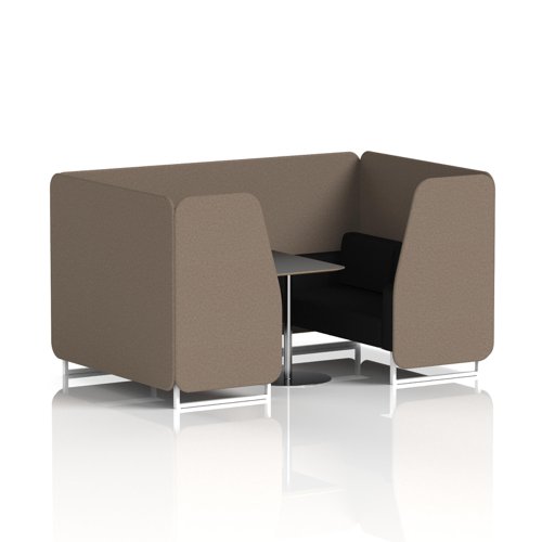 Brixworth 4 Seater Booth With White Legs And Black Table With Silver Leg In X2 Fabric - Theory Panels And Diameter Sofa
