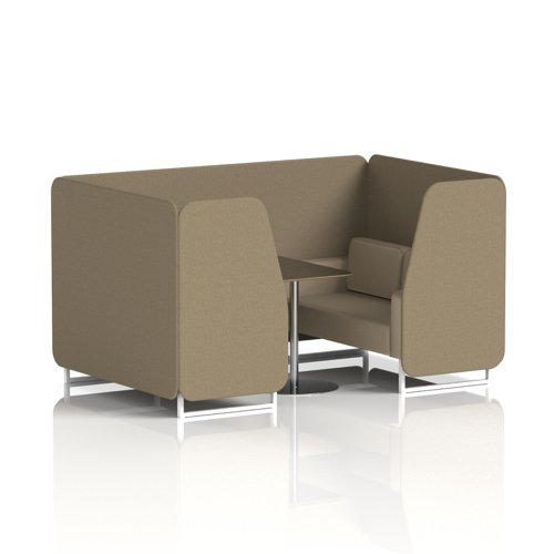 Brixworth 4 Seater Booth With White Legs And Black Table With Silver Leg In Main Line Flax Fabric - Bank Panels And Upminster Sofa
