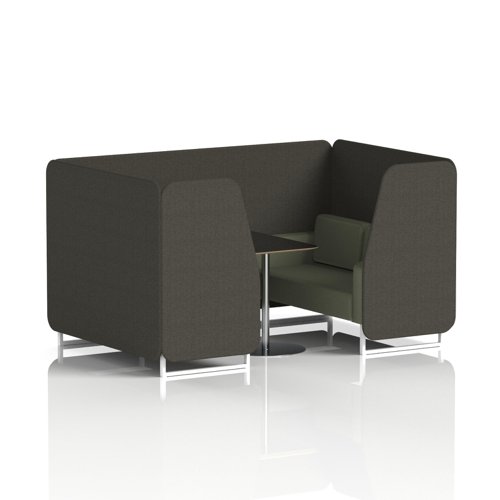 Brixworth 4 Seater Booth With White Legs And Black Table With Silver Leg In Main Line Flax Fabric - Temple Panels And Monument Sofa