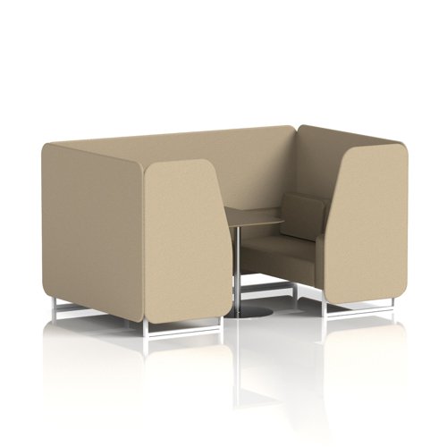 Brixworth 4 Seater Booth With White Legs And Black Table With Silver Leg In Main Line Flax Fabric - Upminster Panels And Bank Sofa