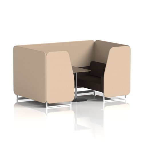 Brixworth 4 Seater Booth With White Legs And Black Table With Silver Leg In Synergy Fabric - Affix Panels And Wed Sofa