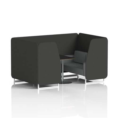 Brixworth 4 Seater Booth With White Legs And Black Table With Silver Leg In Synergy Fabric - Mix Panels And Partner Sofa