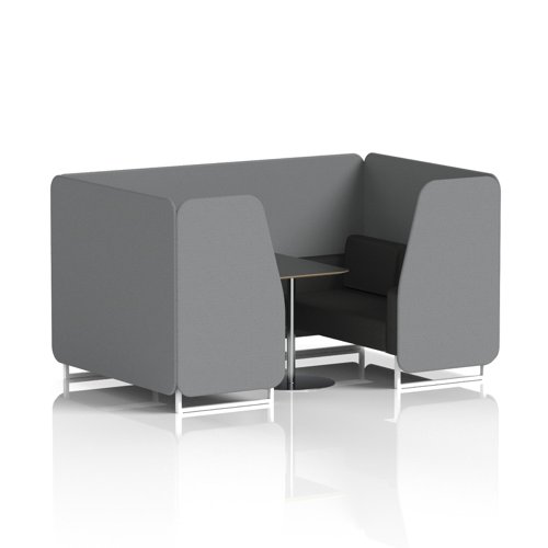 Brixworth 4 Seater Booth With White Legs And Black Table With Silver Leg In Synergy Fabric - Partner Panels And Mix Sofa