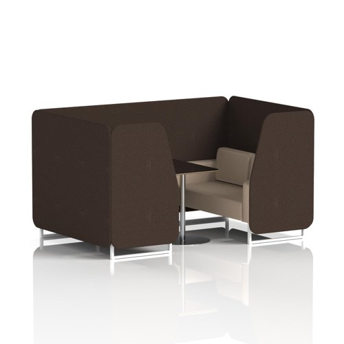 Brixworth 4 Seater Booth With White Legs And Black Table With Silver Leg In Synergy Fabric - Wed Panels And Affix Sofa