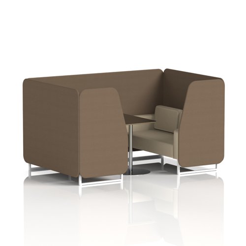 Brixworth 4 Seater Booth With White Legs And Black Table With Silver Leg In Sumi Fabric - Osaka Panels And Zen Sofa