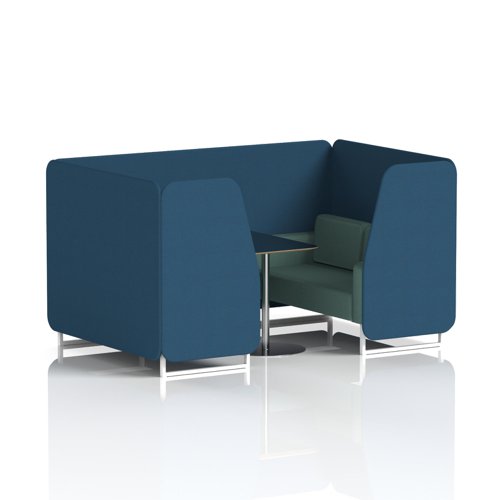 Brixworth 4 Seater Booth With White Legs And Black Table With Silver Leg In Sumi Fabric - Uto Panels And Handa Sofa