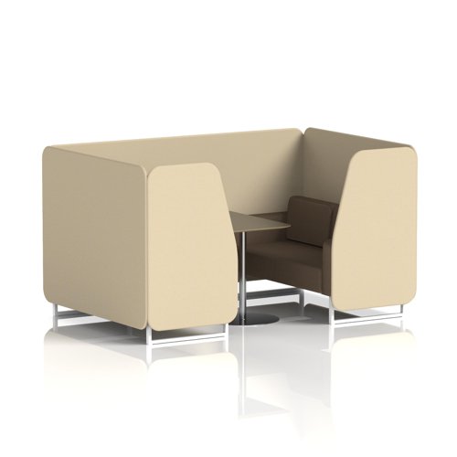 Brixworth 4 Seater Booth With White Legs And Black Table With Silver Leg In Sumi Fabric - Zen Panels And Osaka Sofa