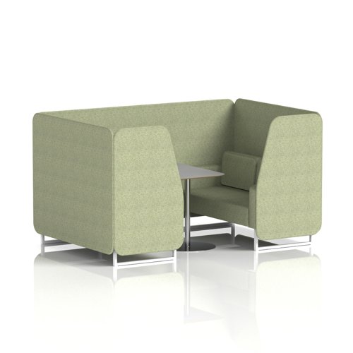 Brixworth 4 Seater Booth With White Legs And Grey Table With Silver Leg In Rivet Fabric - Burnish Panels And Sofa