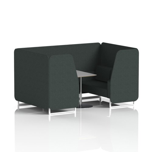 Brixworth 4 Seater Booth With White Legs And Grey Table With Silver Leg In Rivet Fabric - Charcoal Panels And Sofa