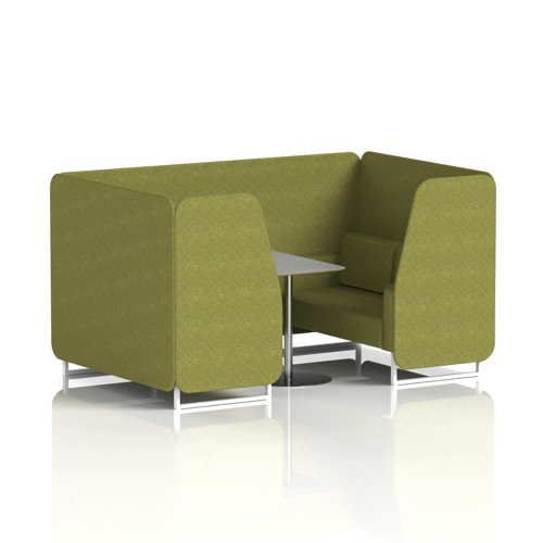 Brixworth 4 Seater Booth With White Legs And Grey Table With Silver Leg In Rivet Fabric - Olive Panels And Sofa