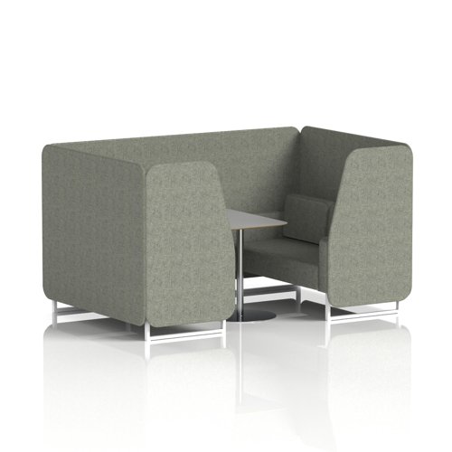 Brixworth 4 Seater Booth With White Legs And Grey Table With Silver Leg In Rivet Fabric - Vitreous Panels And Sofa