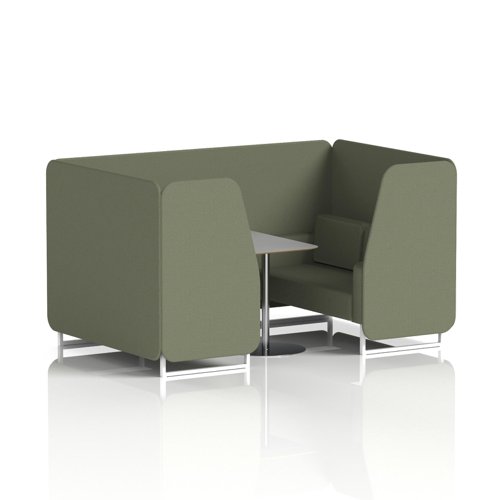 Brixworth 4 Seater Booth With White Legs And Grey Table With Silver Leg In Main Line Flax Fabric - Monument Panels And Sofa