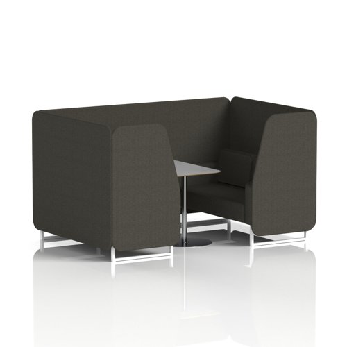 Brixworth 4 Seater Booth With White Legs And Grey Table With Silver Leg In Main Line Flax Fabric - Temple Panels And Sofa