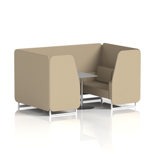 Brixworth 4 Seater Booth With White Legs And Grey Table With Silver Leg In Main Line Flax Fabric - Upminster Panels And Sofa