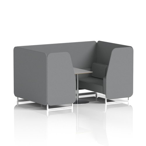 Brixworth 4 Seater Booth With White Legs And Grey Table With Silver Leg In Synergy Fabric - Partner Panels And Sofa