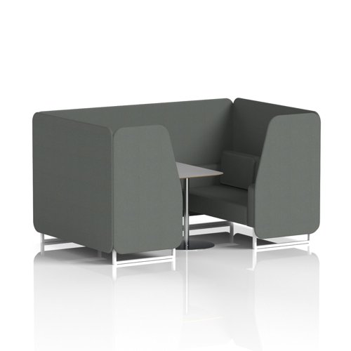 Brixworth 4 Seater Booth With White Legs And Grey Table With Silver Leg In Sumi Fabric - Kobe Panels And Sofa