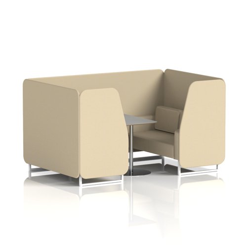Brixworth 4 Seater Booth With White Legs And Grey Table With Silver Leg In Sumi Fabric - Zen Panels And Sofa