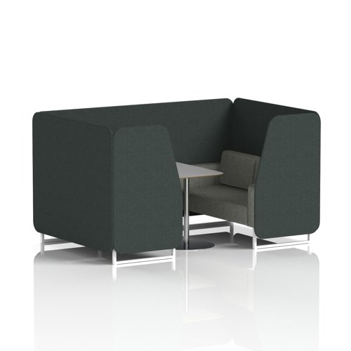 Brixworth 4 Seater Booth With White Legs And Grey Table With Silver Leg In Rivet Fabric - Charcoal Panels And Vitreous Sofa