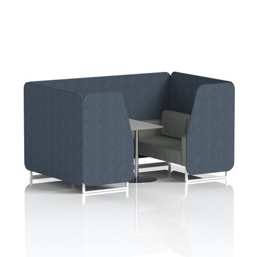 Brixworth 4 Seater Booth With White Legs And Grey Table With Silver Leg In Rivet Fabric - Crucible Panels And Prime Sofa