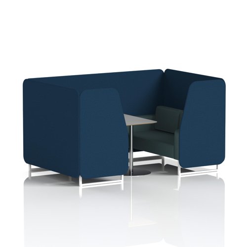 Brixworth 4 Seater Booth With White Legs And Grey Table With Silver Leg In X2 Fabric - Calculus Panels And Polygon Sofa
