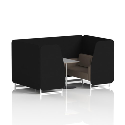 Brixworth 4 Seater Booth With White Legs And Grey Table With Silver Leg In X2 Fabric - Diameter Panels And Theory Sofa