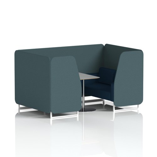 Brixworth 4 Seater Booth With White Legs And Grey Table With Silver Leg In X2 Fabric - Polygon Panels And Calculus Sofa