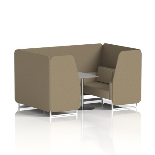 Brixworth 4 Seater Booth With White Legs And Grey Table With Silver Leg In Main Line Flax Fabric - Bank Panels And Upminster Sofa