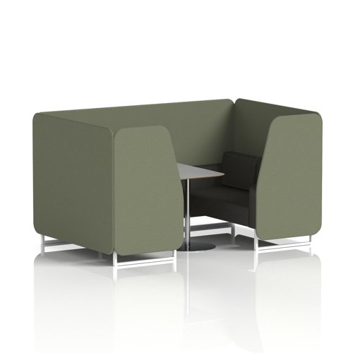 Brixworth 4 Seater Booth With White Legs And Grey Table With Silver Leg In Main Line Flax Fabric - Monument Panels And Temple Sofa