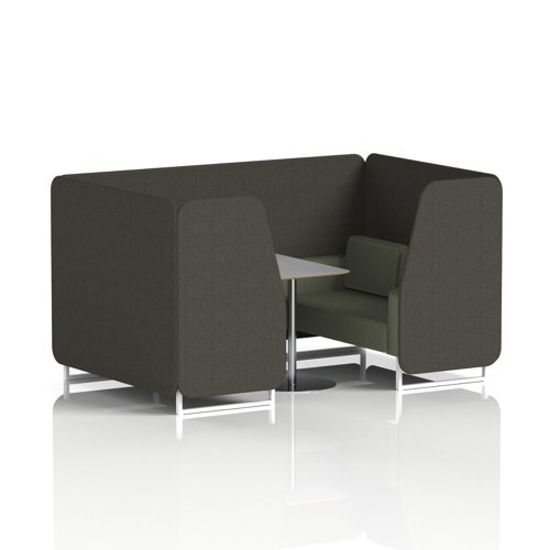 Brixworth 4 Seater Booth With White Legs And Grey Table With Silver Leg In Main Line Flax Fabric - Temple Panels And Monument Sofa