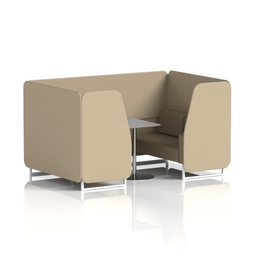 Brixworth 4 Seater Booth With White Legs And Grey Table With Silver Leg In Main Line Flax Fabric - Upminster Panels And Bank Sofa