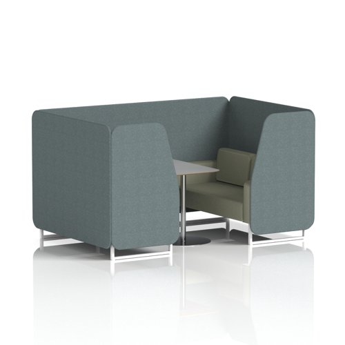 Brixworth 4 Seater Booth With White Legs And Grey Table With Silver Leg In Main Line Flax Fabric - Westminster Panels And Newbury Sofa