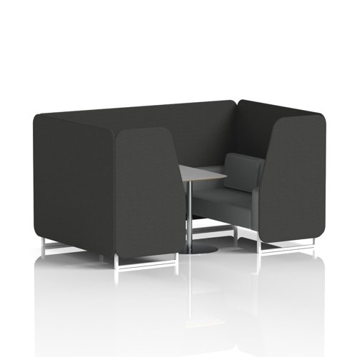 Brixworth 4 Seater Booth With White Legs And Grey Table With Silver Leg In Synergy Fabric - Mix Panels And Partner Sofa