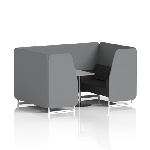 Brixworth 4 Seater Booth With White Legs And Grey Table With Silver Leg In Synergy Fabric - Partner Panels And Mix Sofa