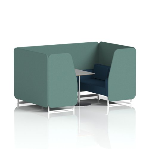 Brixworth 4 Seater Booth With White Legs And Grey Table With Silver Leg In Sumi Fabric - Handa Panels And Uto Sofa