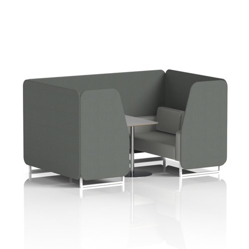 Brixworth 4 Seater Booth With White Legs And Grey Table With Silver Leg In Sumi Fabric - Kobe Panels And Tokyo Sofa