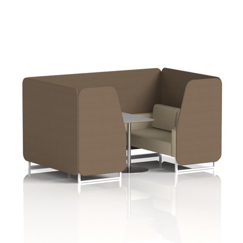 Brixworth 4 Seater Booth With White Legs And Grey Table With Silver Leg In Sumi Fabric - Osaka Panels And Zen Sofa