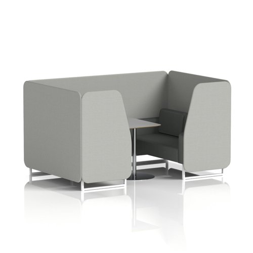 Brixworth 4 Seater Booth With White Legs And Grey Table With Silver Leg In Sumi Fabric - Tokyo Panels And Kobe Sofa