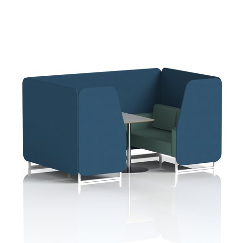 Brixworth 4 Seater Booth With White Legs And Grey Table With Silver Leg In Sumi Fabric - Uto Panels And Handa Sofa