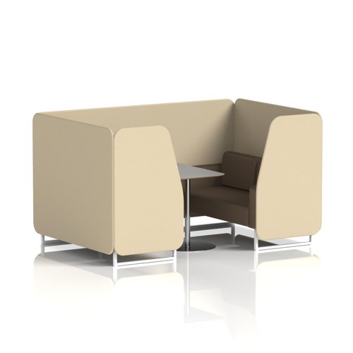 Brixworth 4 Seater Booth With White Legs And Grey Table With Silver Leg In Sumi Fabric - Zen Panels And Osaka Sofa