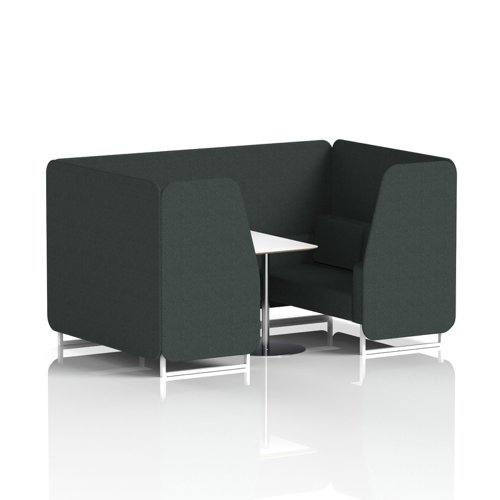 Brixworth 4 Seater Booth With White Legs And White Table With Silver Leg In Rivet Fabric - Charcoal Panels And Sofa