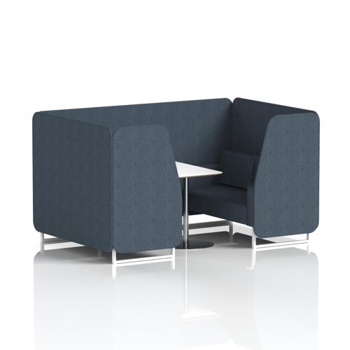 Brixworth 4 Seater Booth With White Legs And White Table With Silver Leg In Rivet Fabric - Crucible Panels And Sofa