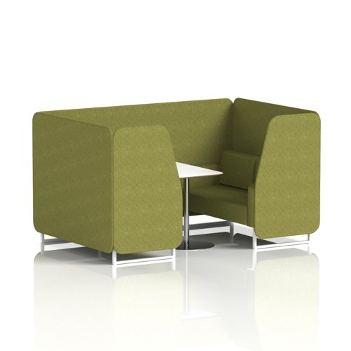 Brixworth 4 Seater Booth With White Legs And White Table With Silver Leg In Rivet Fabric - Olive Panels And Sofa