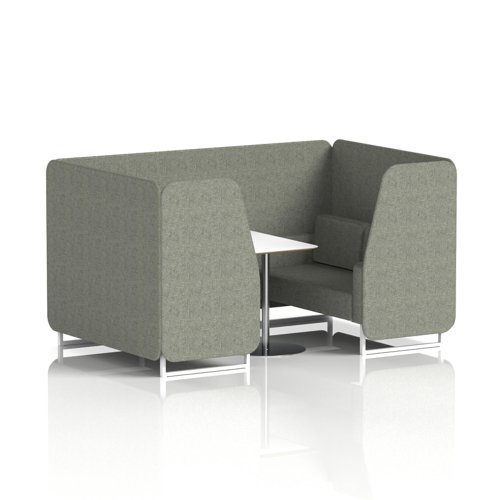 Brixworth 4 Seater Booth With White Legs And White Table With Silver Leg In Rivet Fabric - Vitreous Panels And Sofa