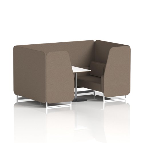 Brixworth 4 Seater Booth With White Legs And White Table With Silver Leg In X2 Fabric - Theory Panels And Sofa