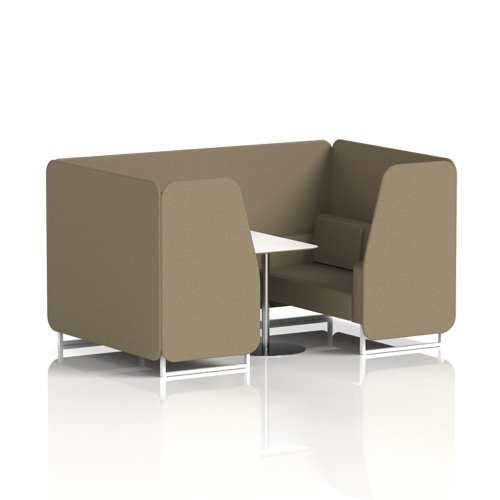 Brixworth 4 Seater Booth With White Legs And White Table With Silver Leg In Main Line Flax Fabric - Bank Panels And Sofa